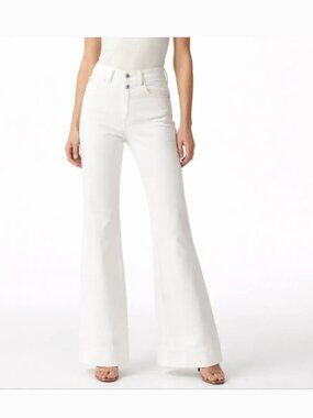 FRAME Double Button Patch Pocket Flare White Jeans 27